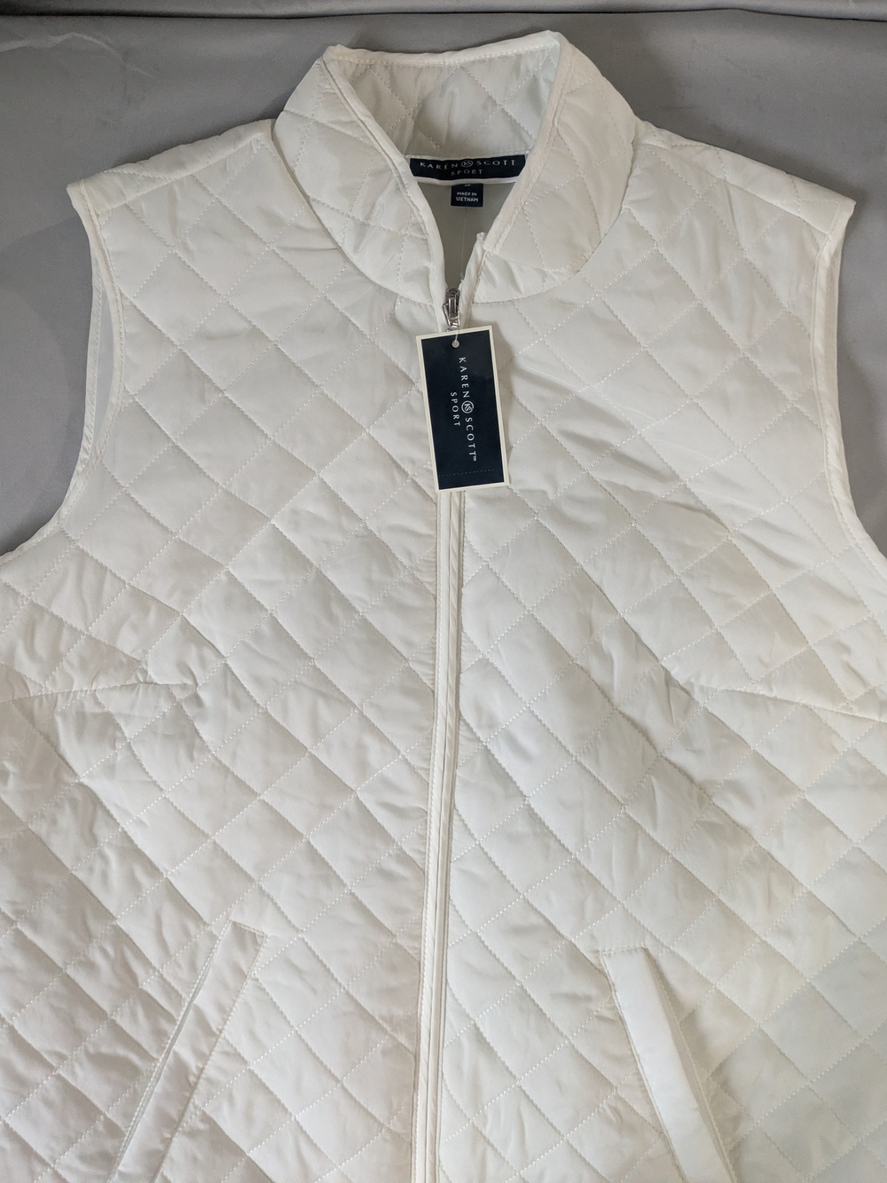 Karen Scott White Quilted Zip-Front Vest NWT